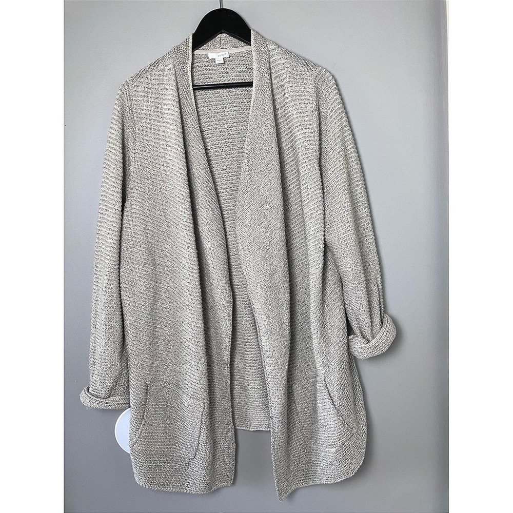 Pure Jill Cozy Knit Open-Front Cardigan Sweater Light Taupe Size Large Lagenlook